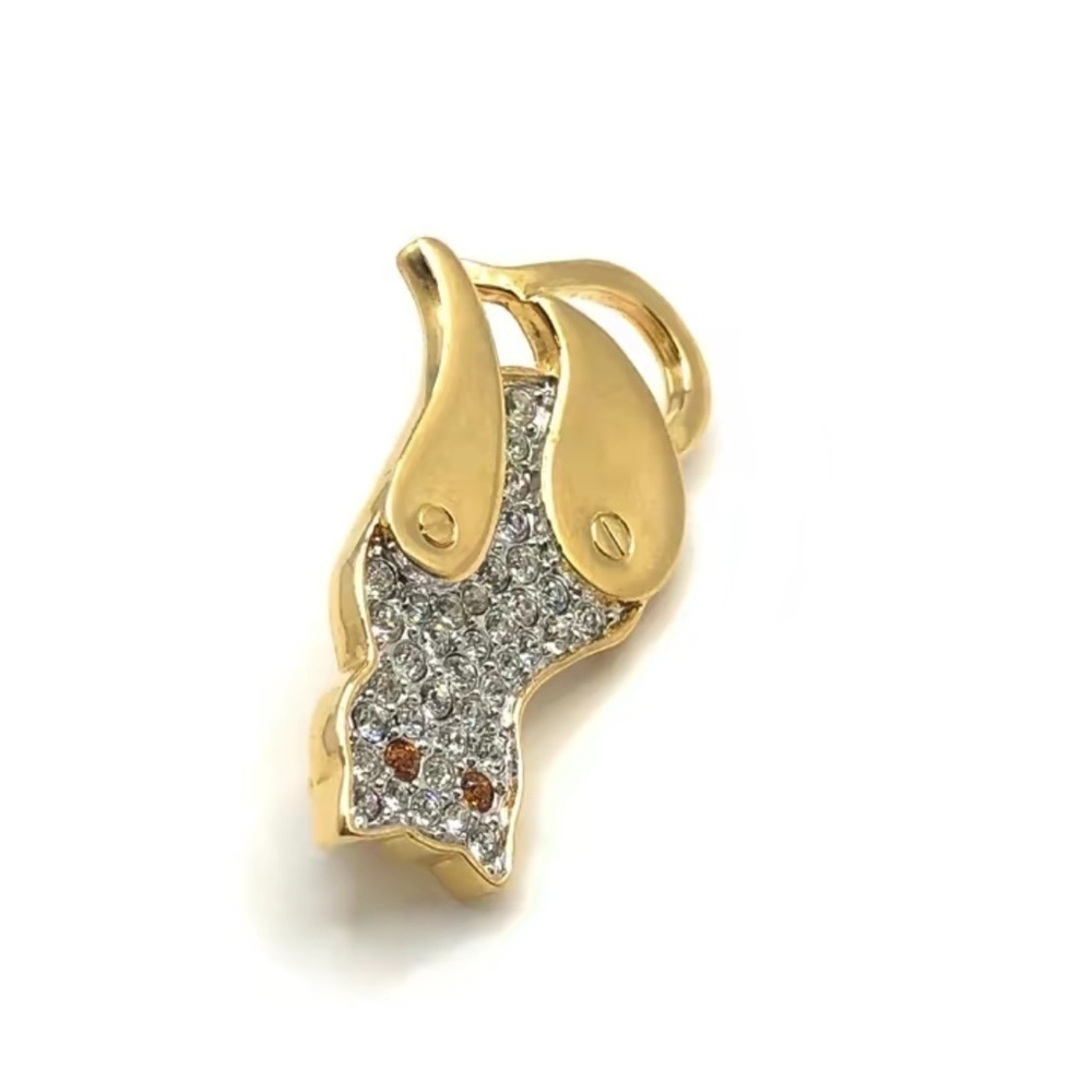 Gold Rhinestone Cat Brooch - Picture 3 of 4